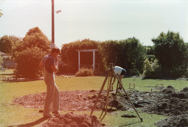 The Builders Mr Moody & Mr Smith preparing the site in Joyce Park at the commencement of the 'Reconstruction in February 1984 (1 of 3)