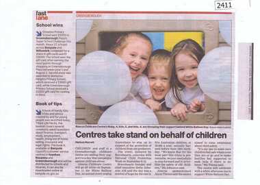 Newspaper Clipping, Centres takes stand on behalf of children, 09/09/2015