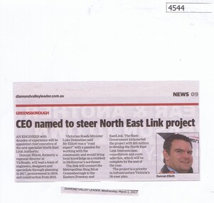 Newspaper Clipping, Diamond Valley Leader, CEO named to steer North East Link project, 01/03/2017