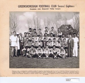 Photograph, Greensborough Football Club et al, Greensborough Football Club. Second Eighteen. Premiers 1961, 1961_
