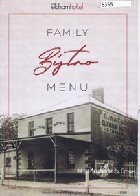 Menu, The Eltham Hotel: Family bistro menu; and news clipping, 2018_10