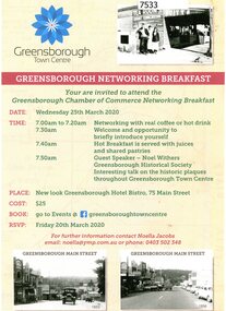 Flyer - Leaflet, Greensborough Networking Breakfast 2020, 25/03/2020