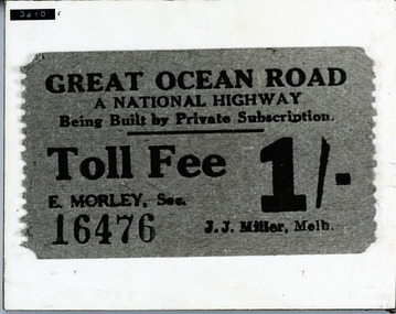 Photograph of ticket for Private Subscription to G.O.R. a National Highway - fee is 1/-