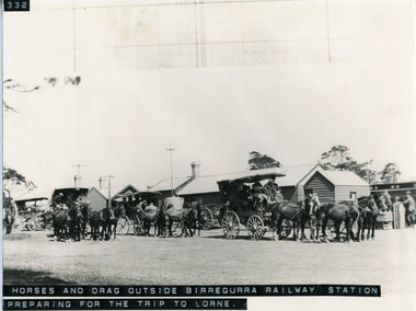 Photograph - Photograph Horses and dray outside Birregurra railway Station, Horses and dray outside Birregurra Railway Station preparing for trip to Lorne