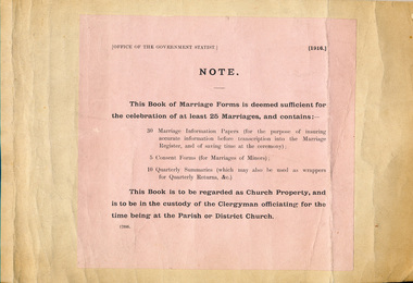 legal record (item) - Register, Anglican Diocese of Melbourne, Marriage Information Papers and guidelines, 1916