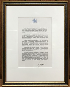 Letter - Framed letter, Princess Anne, Buckingham Palace,  Letter from HRH Anne, the Princess Royal, 2007 - 2008