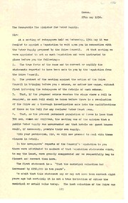 Letter, Letter to Minister for Water Supply 1936, 27 May 1936