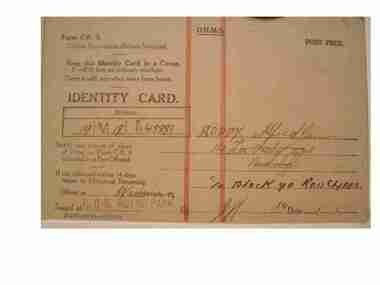 Identity Card, Identity  Card for A.J. (Blue) Roddy, (estimated); 1943