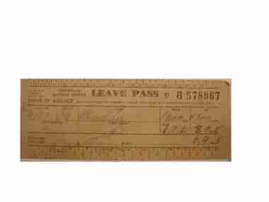 Paper Ticket, Leave Pass Ticket  WW11, 7/9/1945 (exact)
