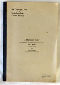 Book - front cover, The Corringle Creek to Sydenham Inlet Coastal Reserve A RESOURCES STUDY, 1977