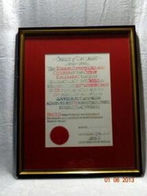 Certificate 125th Anniversary, Certificate to The Shire Of Ballarat,1863-1988,for 125th Anniversary, Circa 1988