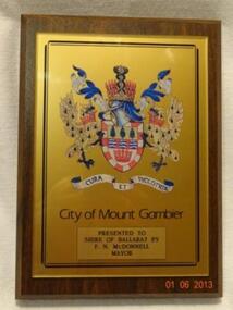 Plaque, City of Mount Gambier, Unknown