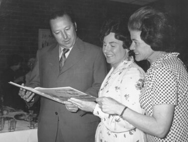 Photograph, Hugh Anderson at launching of Ringwood's History book at Civic Centre in 1974