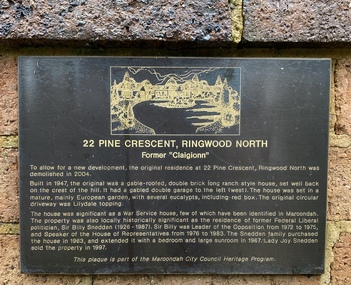 Memorabilia, History of house at 22 Pine Crescent, Ringwood North 1947-1985
