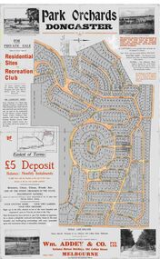 Map, Park Orchards Land Sale Advertisement, Doncaster, Victoria, Circa 1926