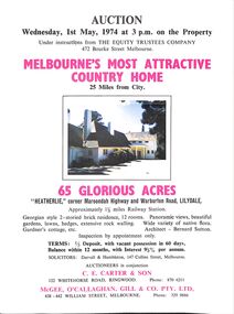 Flyer, Auction - "Heatherlie" corner Maroondah Highway and Warburton Road, Lilydale, Victoria - 1st May 1974