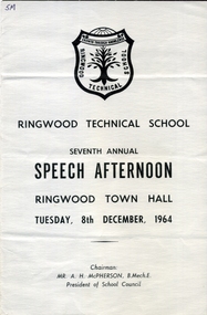 Document - Programme, Ringwood Technical School Speech Afternoon Programme 8 December 1964, 1964