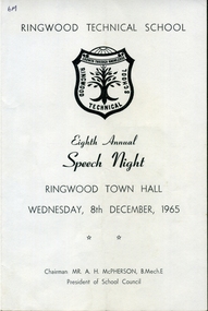 Document - Programme, Ringwood Technical School Speech Night Programme 8 December 1965