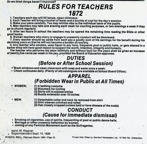Document, Ringwood State School- Rules for teachers,1872