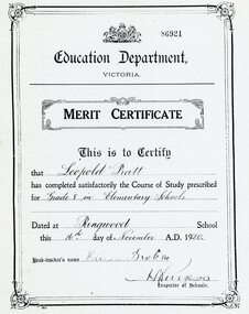 Document, Ringwood State School- Merit Certificate, 1920