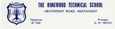 Document, Ringwood Technical School-Misc letters, notes and forms (various dates or undated)