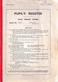 Administrative record, Ringwood State School 2997 - Pupils Register Prefix (Q). Admission dates from 1966 to 1968. Student Register No 8533 to 8892
