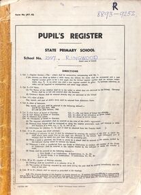 Administrative record, Ringwood State School 2997 - Pupils Register Prefix (R). Admission dates from 1968 to 1970. Student Register No 8893 to 9252