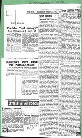 Article, Ringwood State School - Overcrowding problems at School- 1952