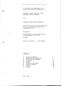 Document, Ringwood State School - Specification of materials and workmanship for erection of Library- May 1973
