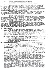 Document, Ringwood State School -  Case for Higher Education in Ringwood area- 1938