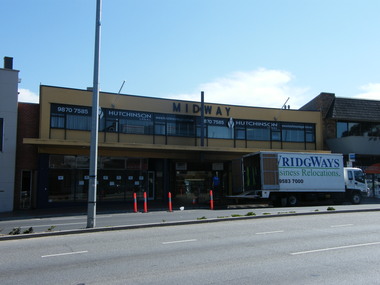 Photograph, Midway Arcade, Ringwood from the Maroondah Highway frontage in 2008. Preparation for resident businesses moving out