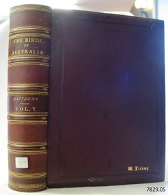 Brown hard cover with embossed gold text