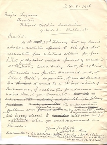 Document, Letter to Returned Soldiers' Association, 1916, 28/08/1916