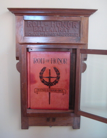 Book - Honour Board (hanging bookcase), Ballarat School of Mines Honor Book and Bookcase, c1920