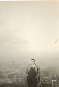 Photograph - black and white, Frank Wright at Calton Hill, Edinburgh, Scotland, 1933