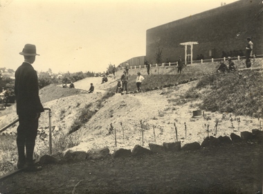 Photograph - Black and white photograph, Ballarat Junior Technical School - outside the Gaol wall - 1921, c1921