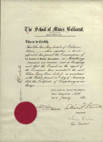 Ceramic - Certificate, William Corbould's School of Mines Certificates, signed by James Oddie, 09/01/1884, 07/01/1885