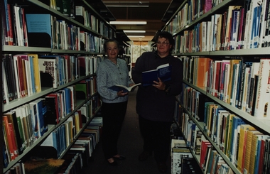 Photograph - Colour photograph, Two students in the Ballarat School of Mines campus library, 30/01/1996