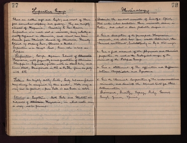 Book - Diary, John Kennedy, John Kennedy's Ballarat School of Mines Lecture Notes, 1889