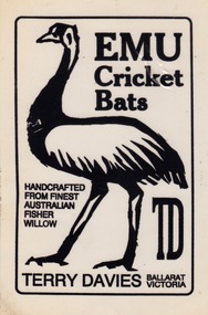Article - Article - Advertising sticker, ZILLES COLLECTION: Sticker advertising Emu Cricket Bats by Terry Davies, Ballarat