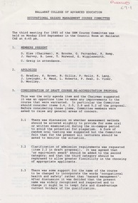 Document - Document - Meeting Agenda, VIOSH: BCAE: Occupational Hazard Management Course Committee, Draft Course Re-Accreditation Proposal, 1985
