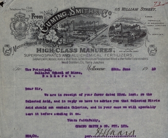 Letter from Cumming, Smith and Co. to School of Mines Ballarat
