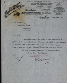Letter to F.J. Martell School of Mines Ballarat