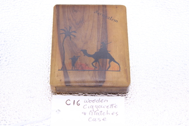 Wooden cigarette and matches case, Approx 1941