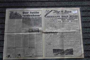 Newspaper - The Sun Newspaper daed 28/12/1944 - Special -  My War Part 48, Local Newspaper dated 28/12/1944 reporting on World War 2 Events - Americans Hold Bulge - Our Futile Sideshow