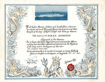 Photograph, H.M.A.S.QUIBERON photograph. (.1 H,M.A,S, QUIBERON certificate.) (.2 H.M.A.S. VENDETTA certificate,) (.3 Photograph of the crew on the ship, 2 OF.) (.4 Photograph of the crew on  the ship,)