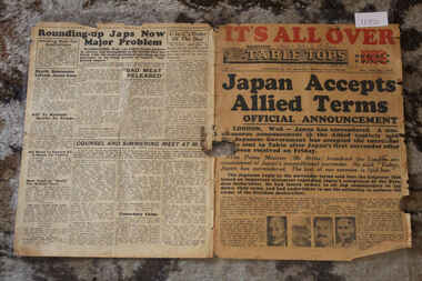 Newspaper - Table Tops Newspaer Dated 16/8/1945, 1st Australian Press Unit, A.I.F, Table Tope Newspaper Dated 16/8/1945