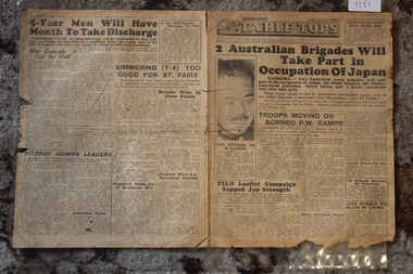 Newspaper - Table Tops Newspaper Dated 19/8/1945, 1st Australian Press Unit A.I.F. Table Tops Newspaer Dated 19/8/1945