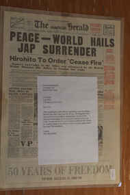 Newspaper - The Herald Newspaper Dated 15/8/1945 (2 Off), Victory Edition - Peace = World Hails Jap Surrender and pictures Americas Mighty Part (2 Off)