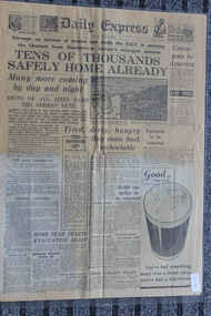 Newspaper - The Daily Express Newspaper Dated 31/5/1940, Dunkirk -Tens of Thousands Safely Home Already - Three Destroyers Lost - omb Fear Starts Evacuation Again